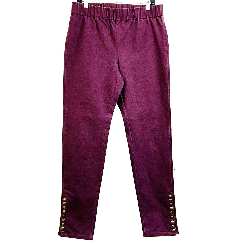 Soft Surroundings Metro Leggings Pull On Pants Size M Tall Burgundy Twill Snap